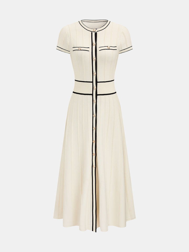 Short Sleeve Button Front Knit Midi Dress
