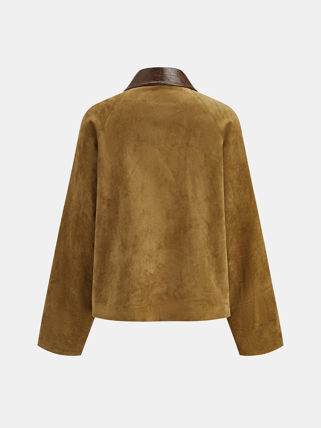 Faux Leather Collar Suede Effect Utility Jacket - women's faux leather jacket, sleeve detail