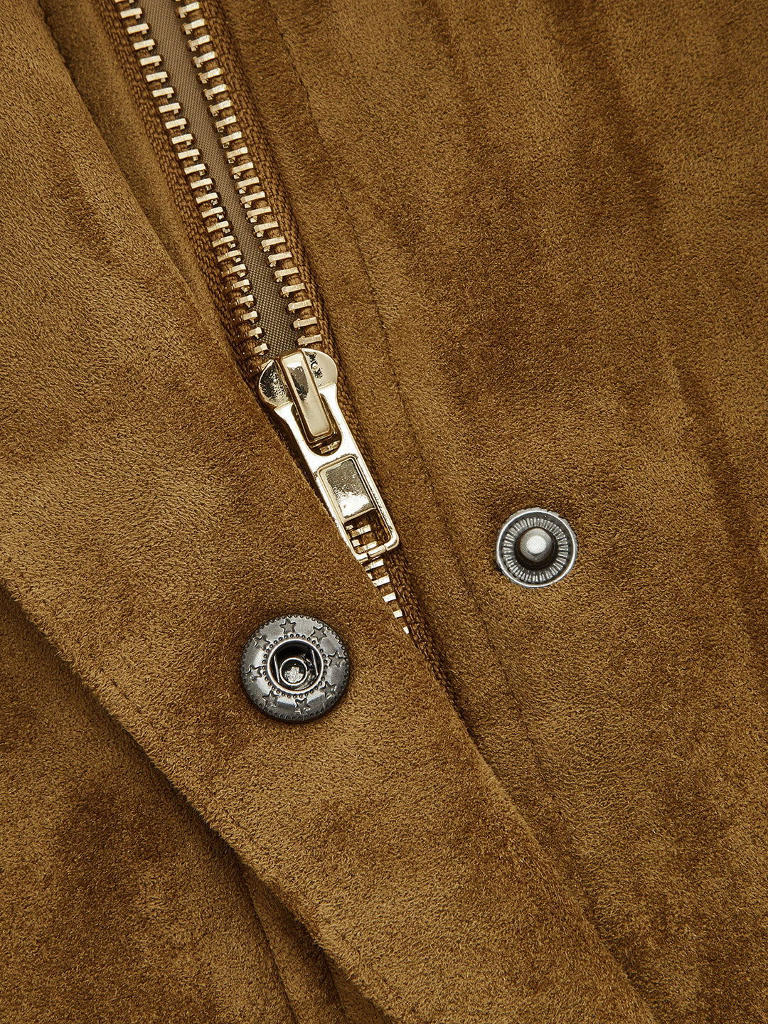 Faux Leather Collar Suede Effect Utility Jacket - women's faux leather jacket, waist detail