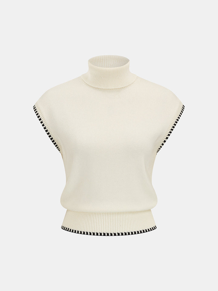 Contrast Trim Turtleneck Knit Top & Skirt Set - women's two-piece skirt set, side view
