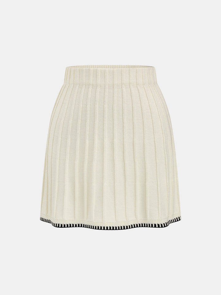 Contrast Trim Turtleneck Knit Top & Skirt Set - women's two-piece skirt set, full-length styled look