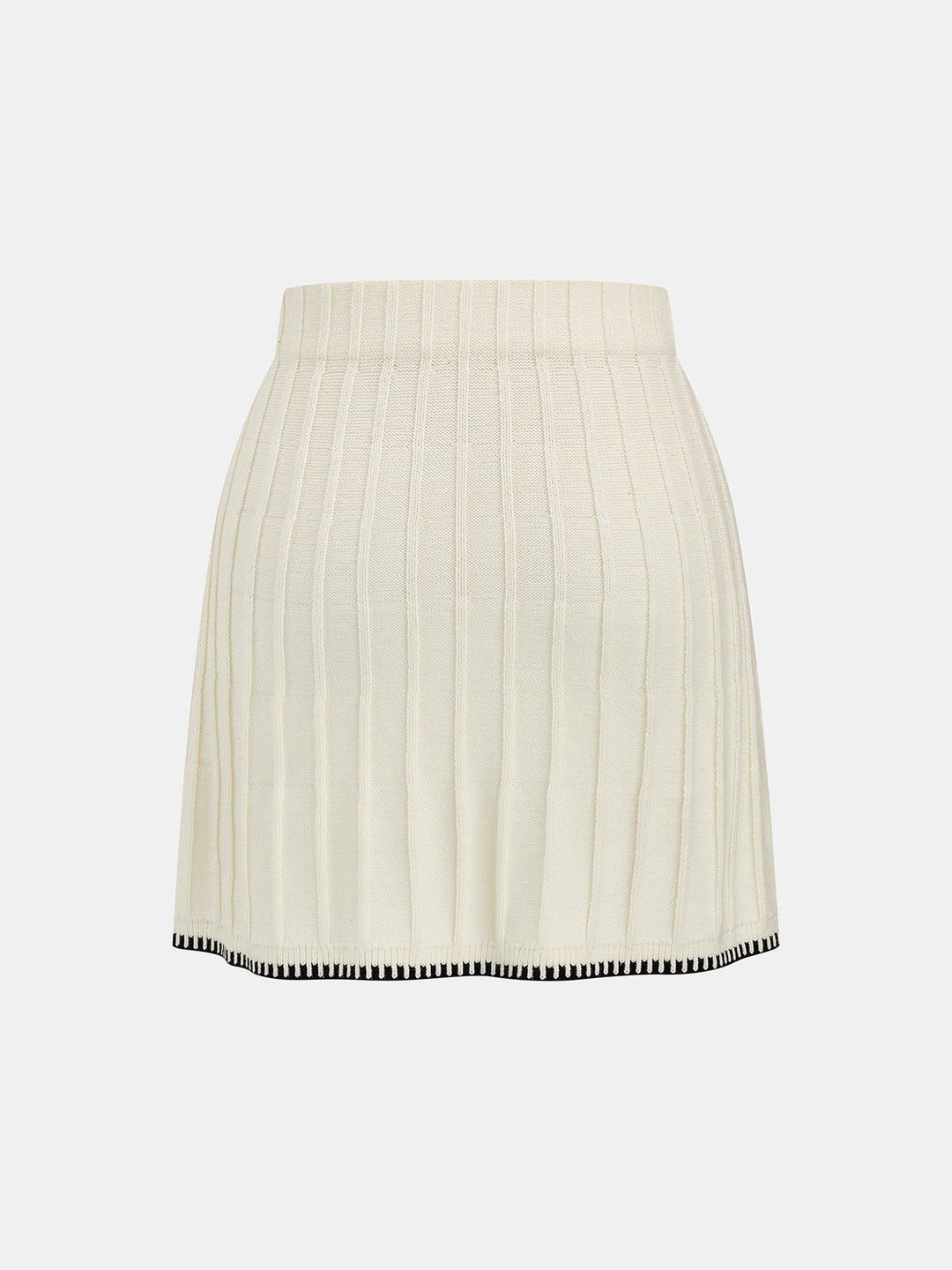 Contrast Trim Turtleneck Knit Top & Skirt Set - women's two-piece skirt set, fabric detail
