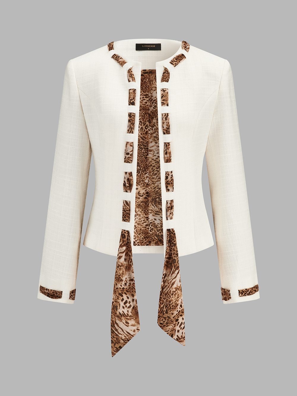 Leopard Ribbon Tweed Blazer — women's blazers, back view