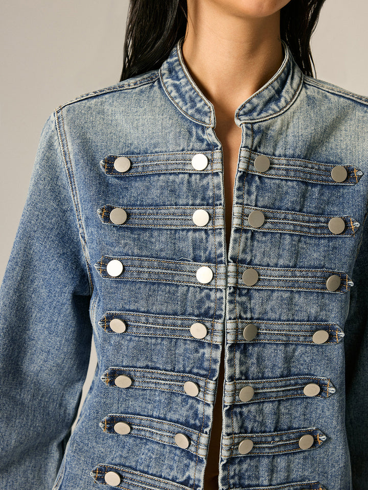 Napoleon Style Stand Collar Denim Jacket