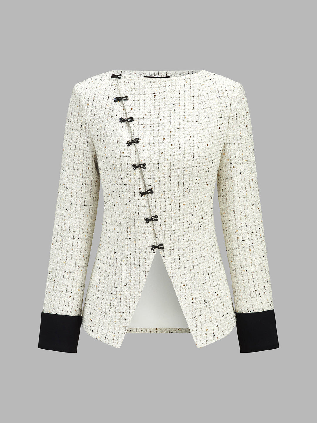 Frog Button Tweed Contrast Cuff Blazer