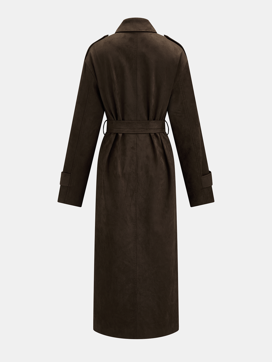 Suede Effect Belted Double‑Breasted Trench Coat