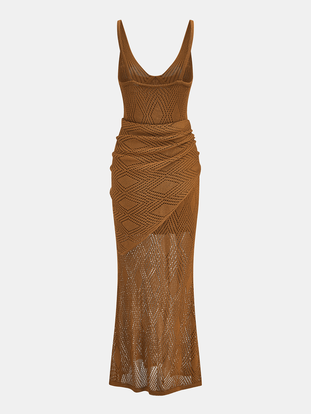 Diamond Knit Wrap Tie Midi Two Piece Dress — women's sweater dresses, back view