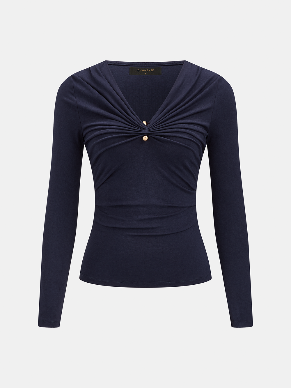 V-Neck Ruched Long Sleeve Top — women's blouses, back view