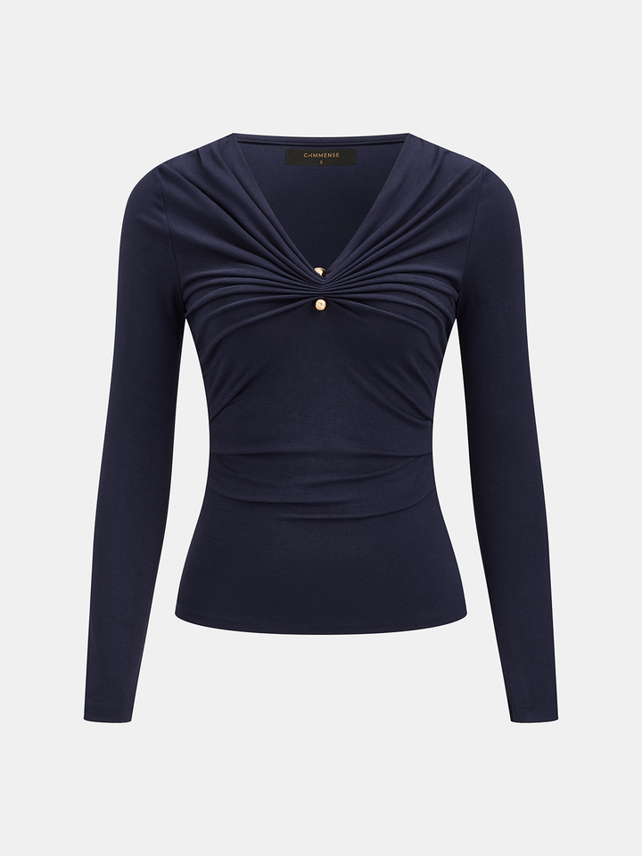 V-Neck Ruched Long Sleeve Top