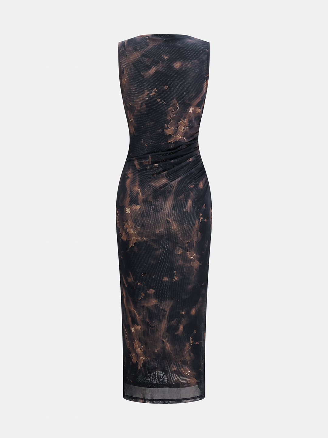 Tie-Dye Ruched Mesh Midi Dress - women's dress, side view