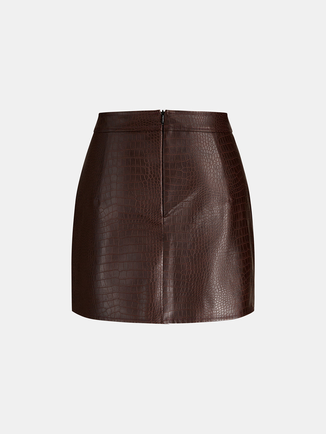 Horsebit Detail Croc-Embossed Faux Leather Mini Skirt - women's skirt, detail close-up