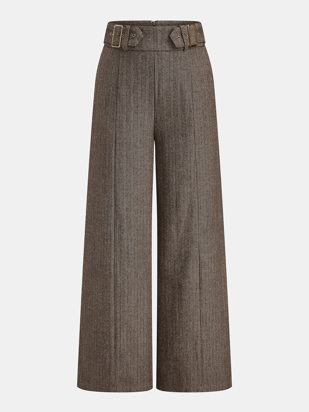 Herringbone Double Buckle Wide Pants — women's pants, front view