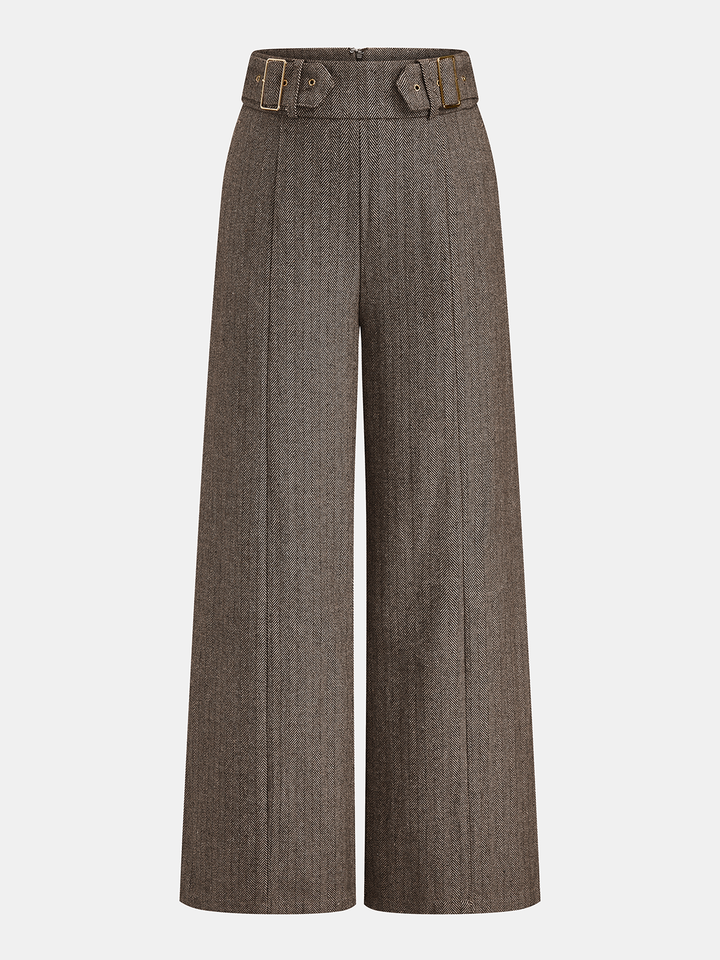 Herringbone Double Buckle Wide Pants