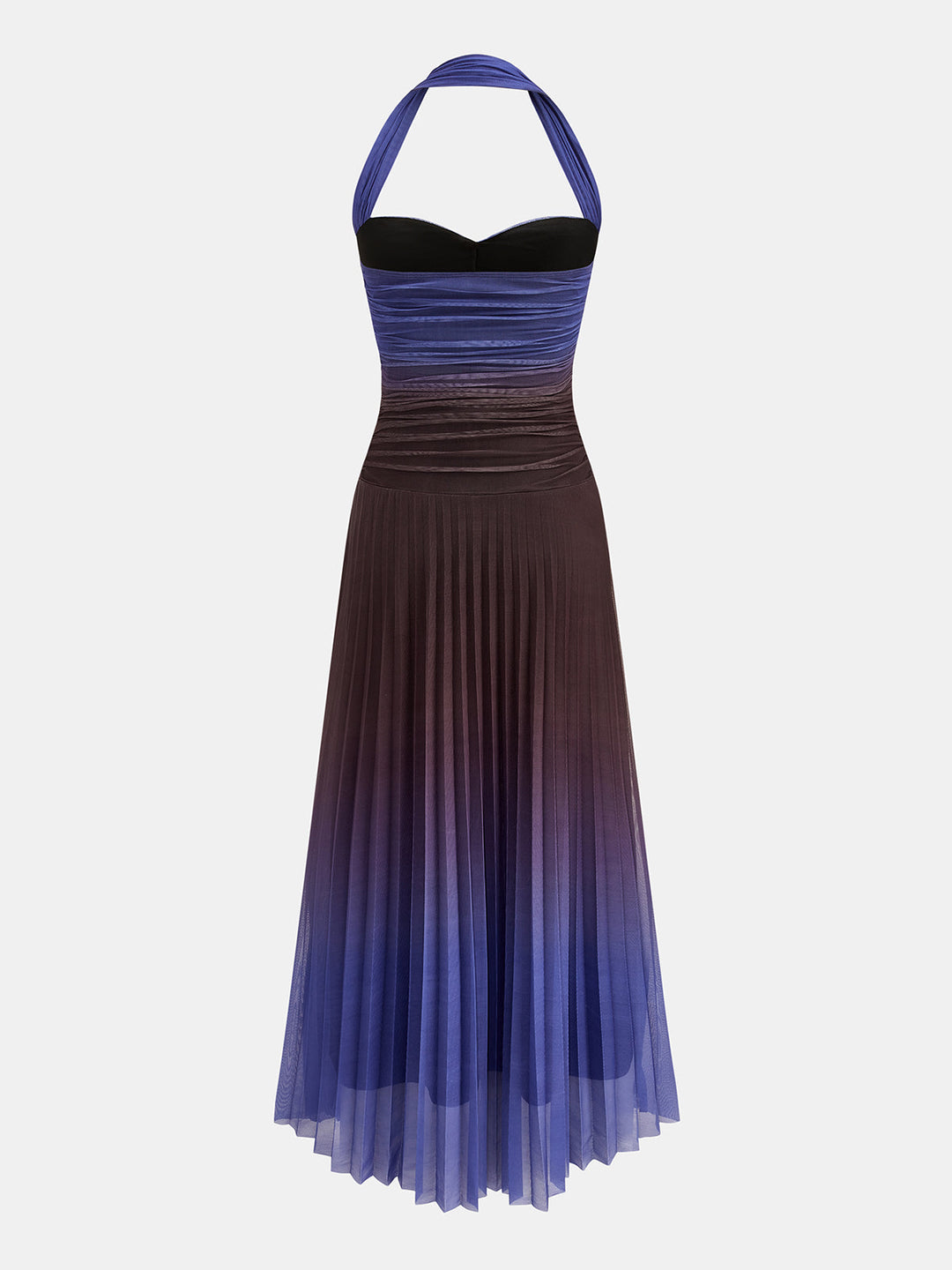 Ombre Pleated Halter Maxi Dress