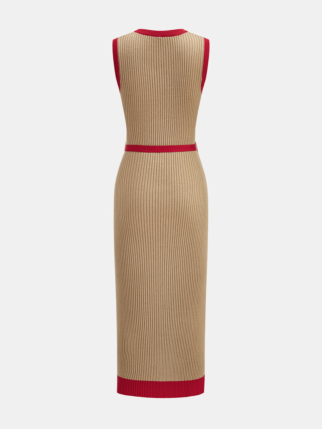 Contrast Trim Belted Rib Knit Dress