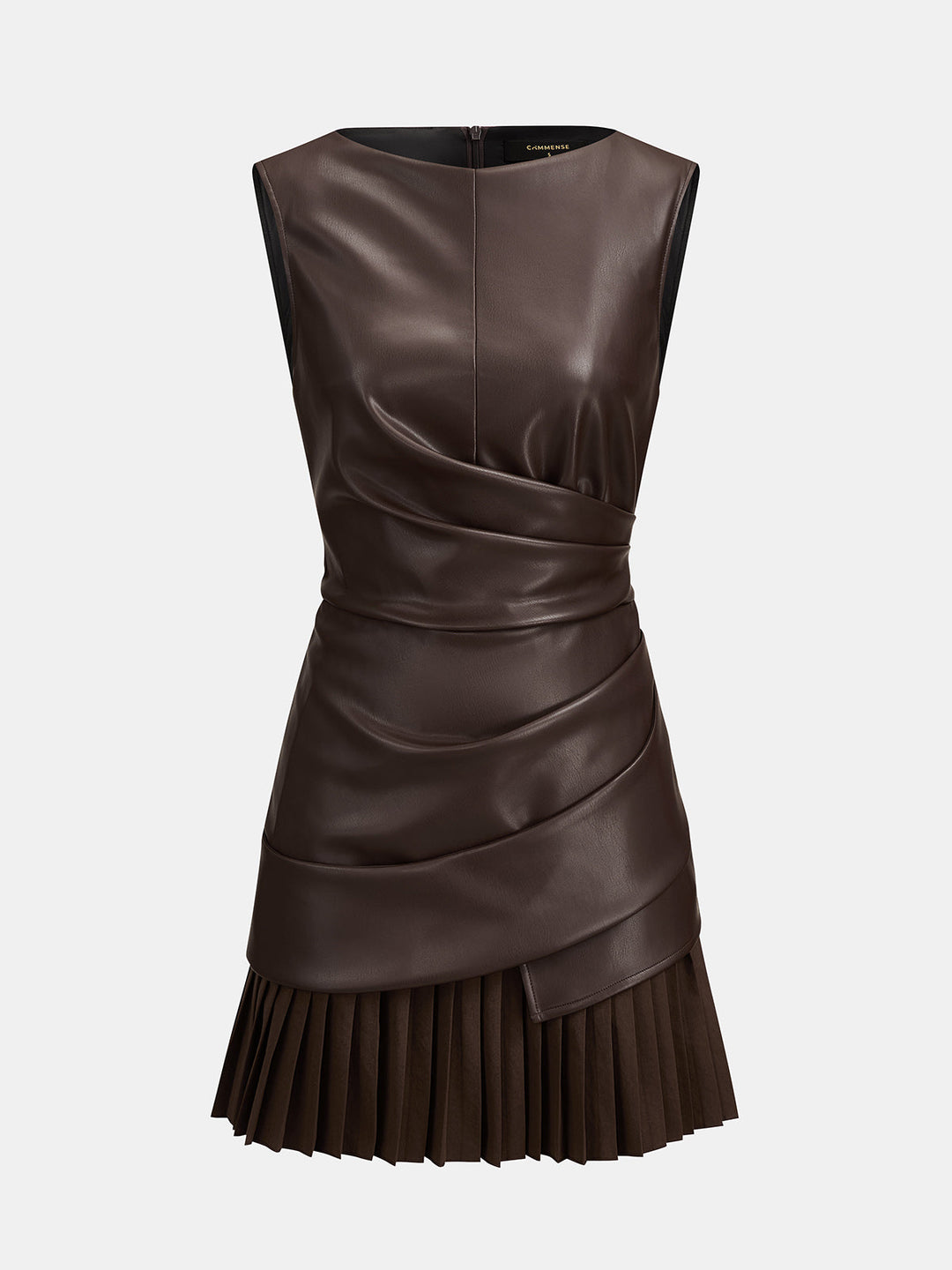 Faux Leather Pleated Mini Dress — women's dresses, front view
