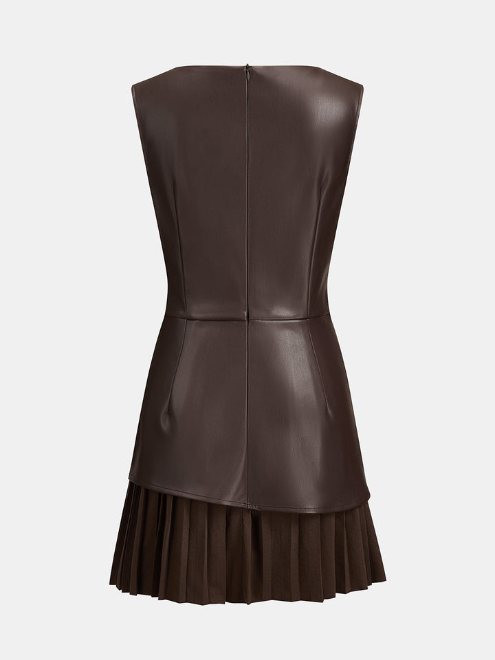 Faux Leather Pleated Mini Dress