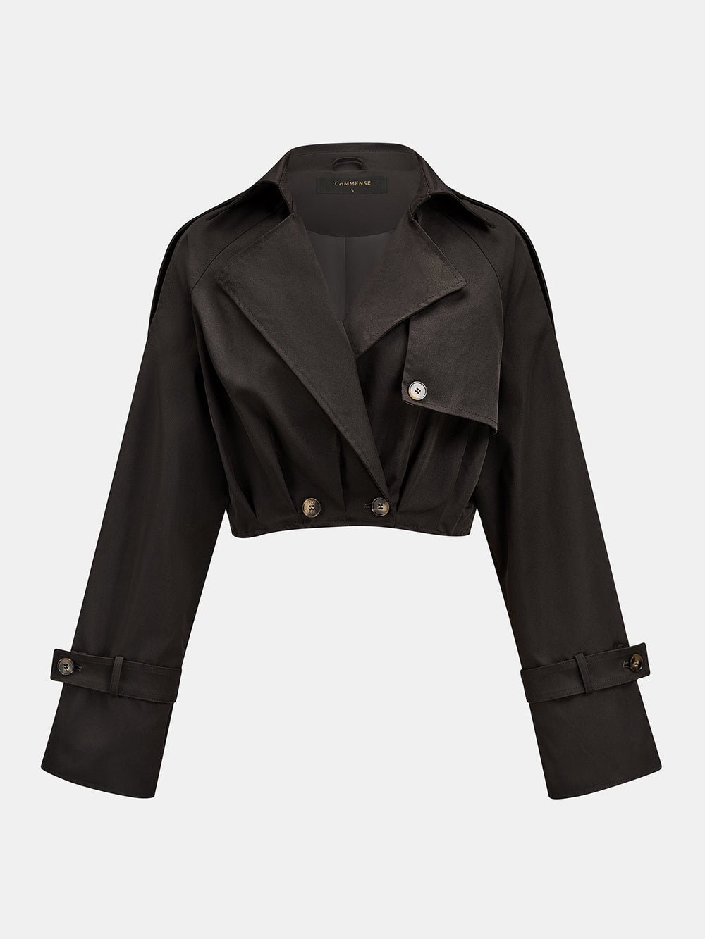 Lapel Double‑Breasted Cropped Trench Coat — women's trench coats, back view