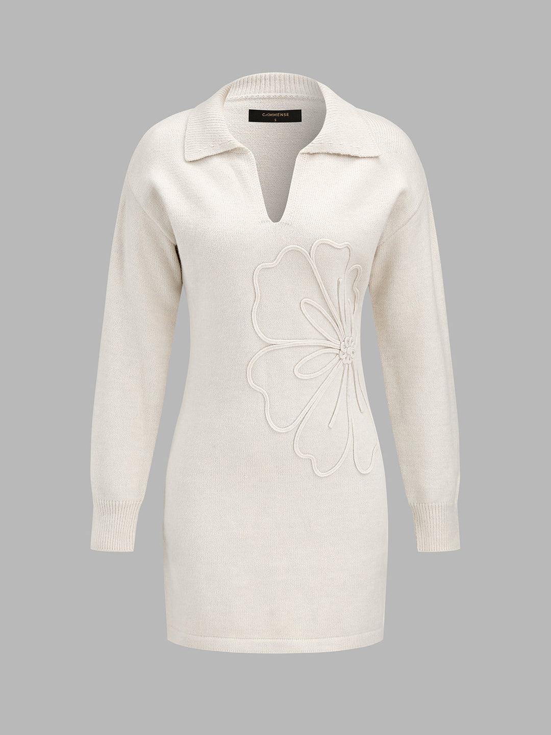 Floral Applique Polo Knit Mini Dress