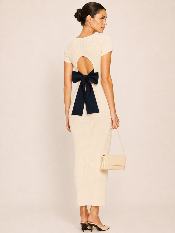 Back Cutout Bow Knit Midi Dress