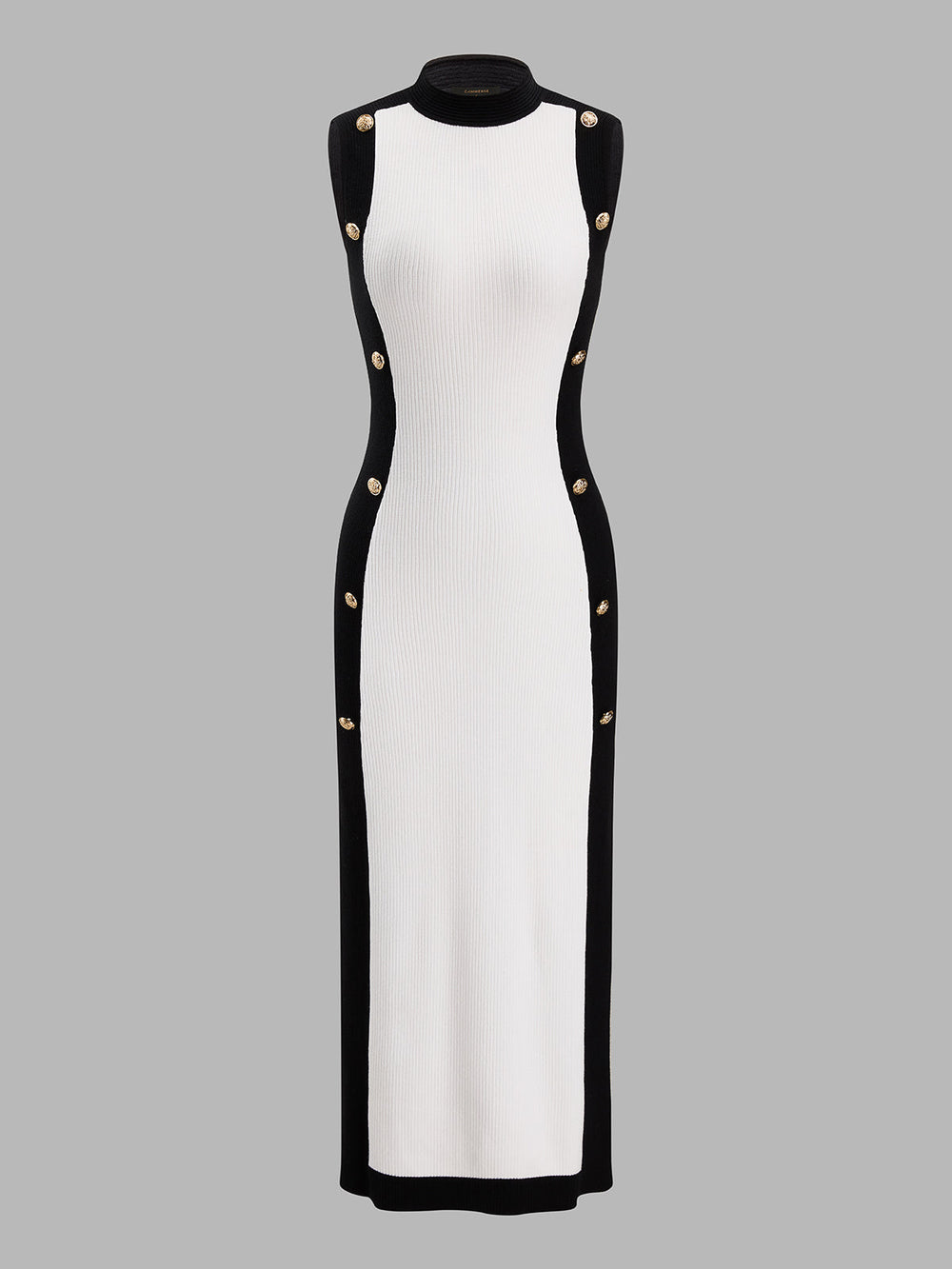 Color‑Block Metal Detail Knit Midi Dress — women's sweater dresses, back view