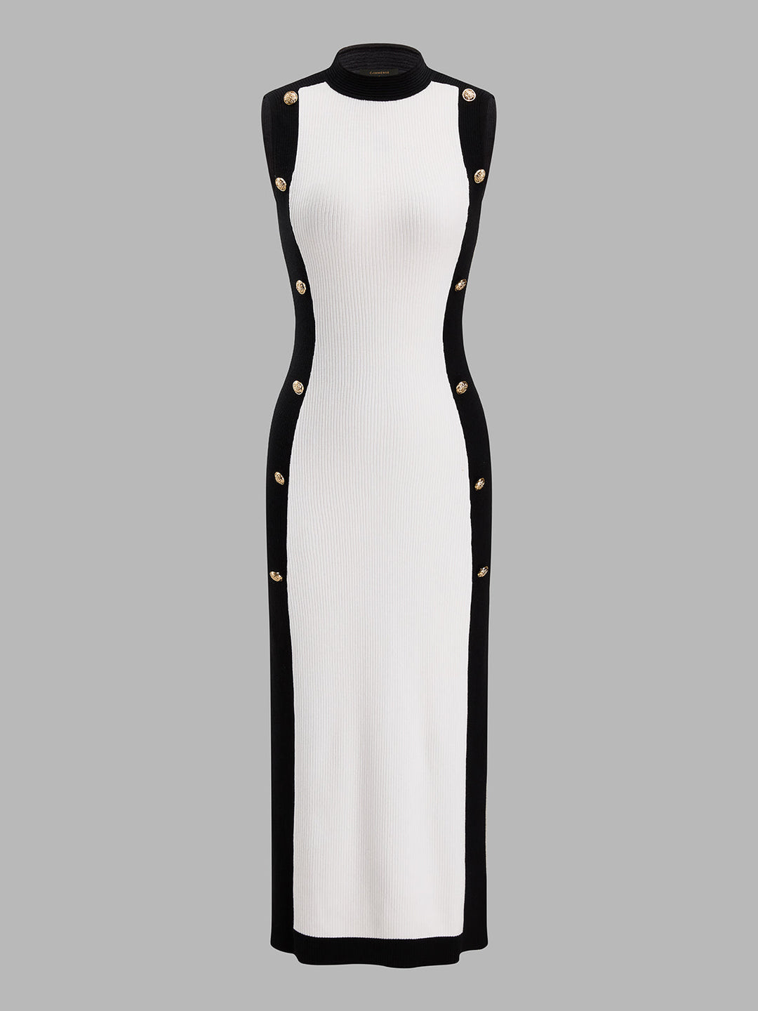 Color‑Block Metal Detail Knit Midi Dress