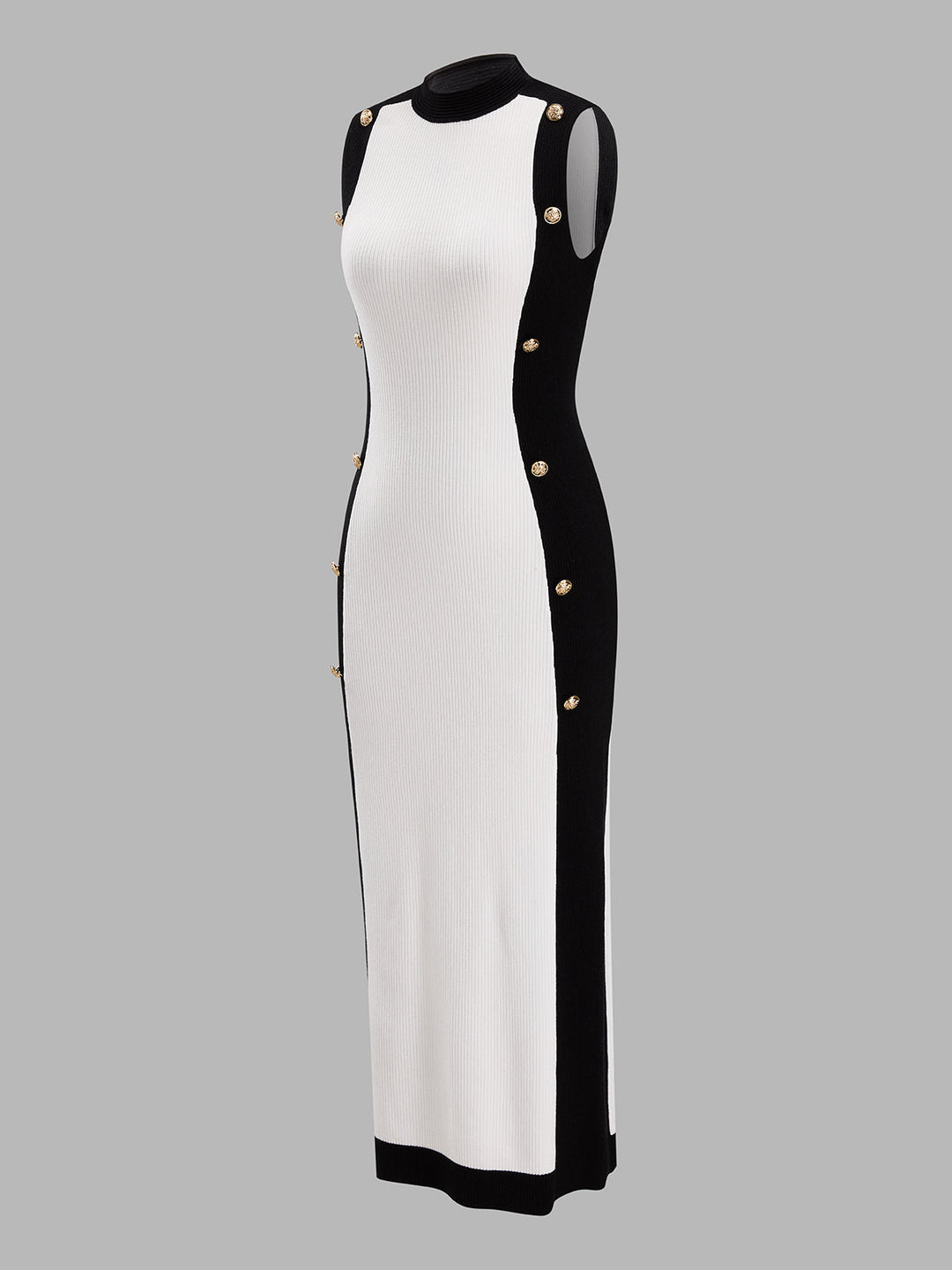 Color‑Block Metal Detail Knit Midi Dress