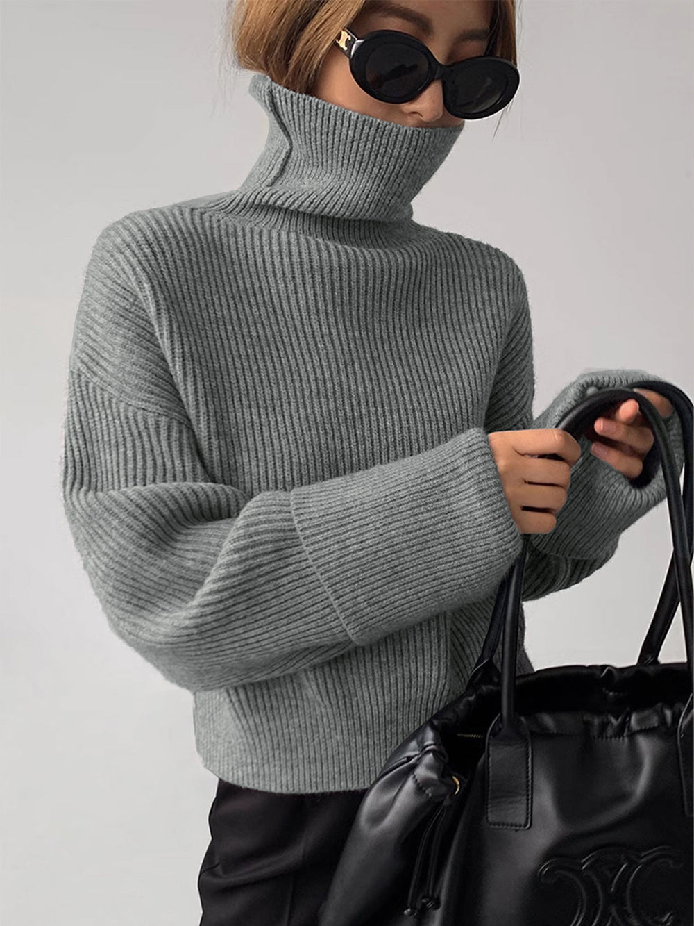 Turtleneck Ribbed Warm Sweater — women's sweaters, back view
