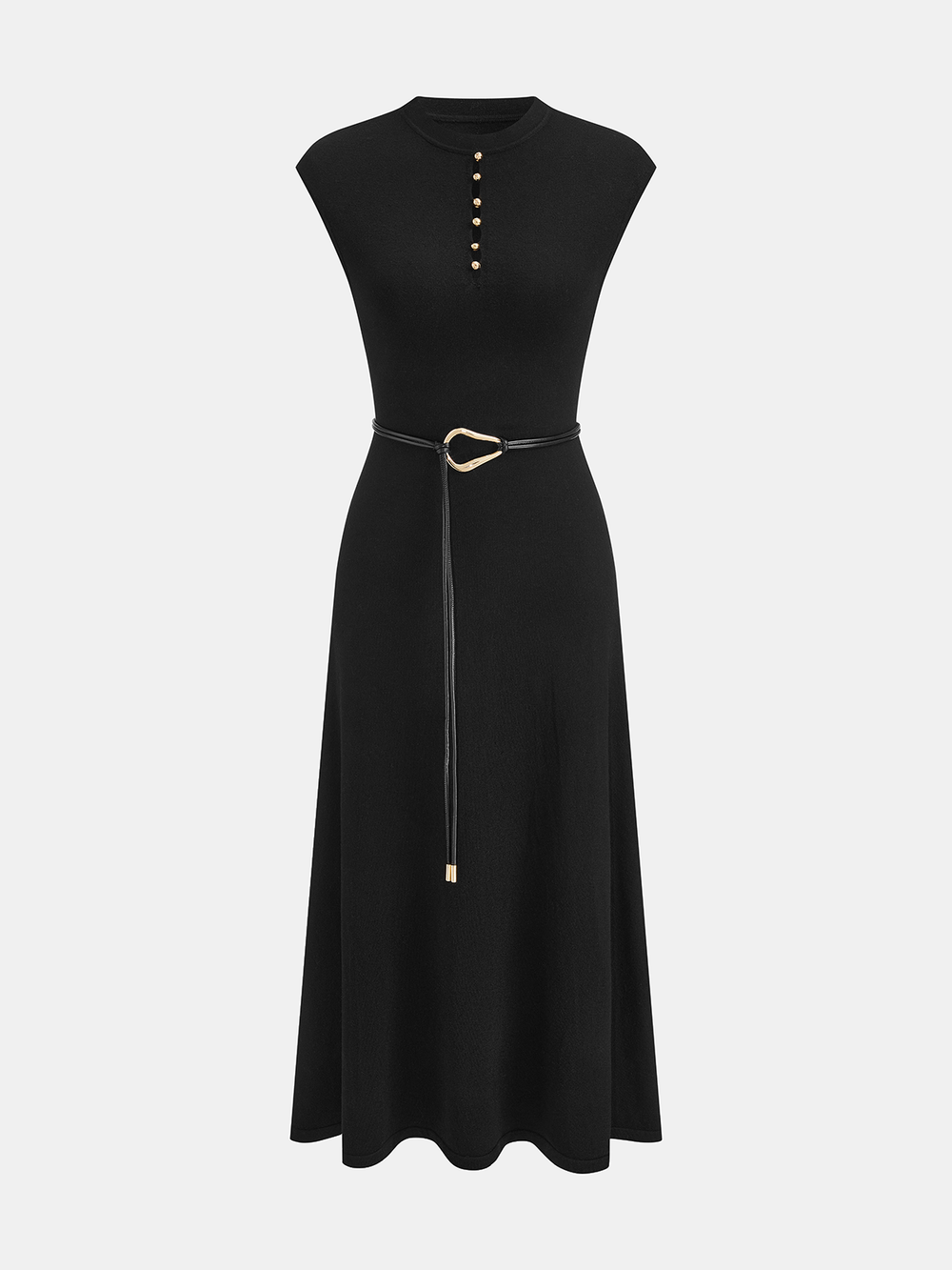 Wool Blend Metal Detail Belted Knit Dress — women's sweater dresses, back view