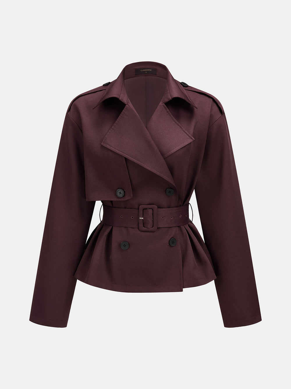 Double‑Breasted Belted Trench Jacket — women's trench coats, back view