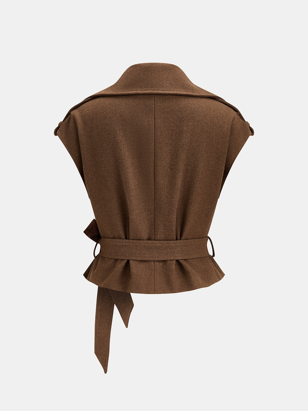 Belted Double-Breasted Trench Vest — women's vests, back view