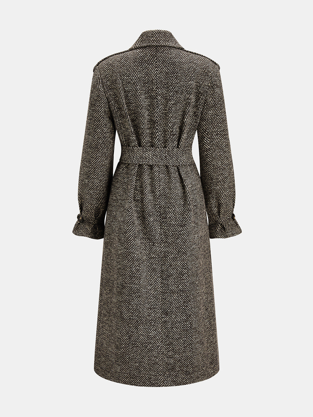 Tailored Herringbone Belted Long Coat