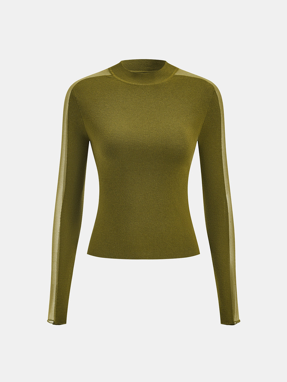 Mock Neck Sheer Panel Slim Knit Top — women's knit tops, back view