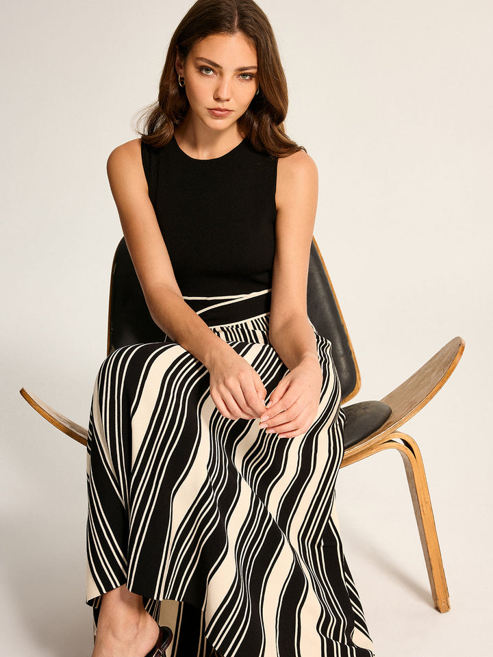 Sleeveless Tie-Waist Striped Knit Midi Dress