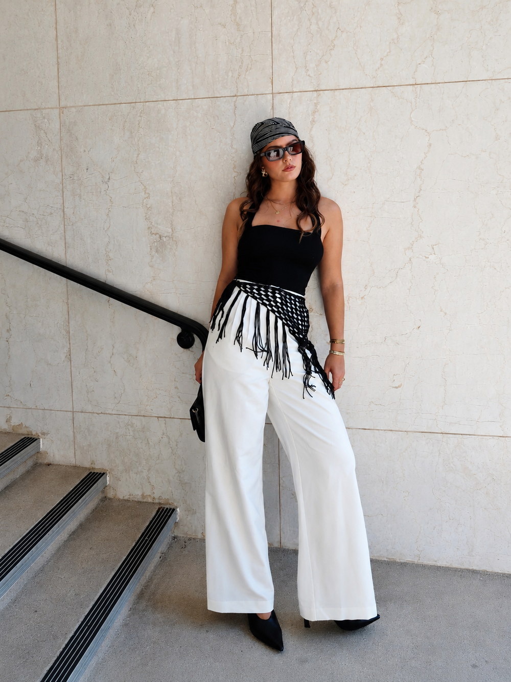 Solid Wide Leg Pants Without Belt — women's pants, back view