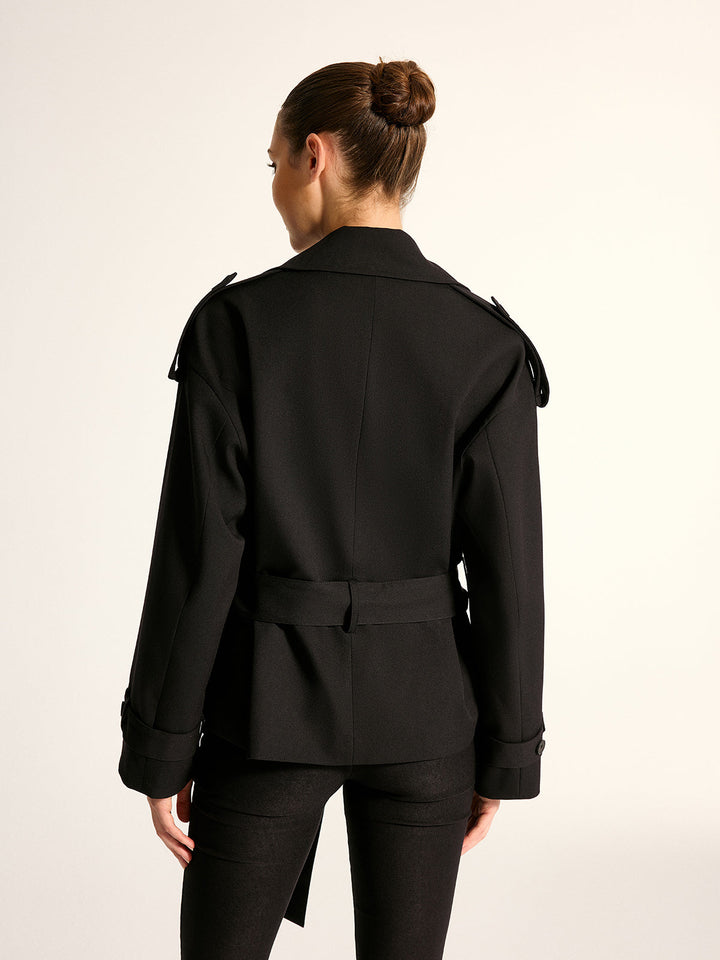 Epaulet Detail Belted Lapel Trench Coat