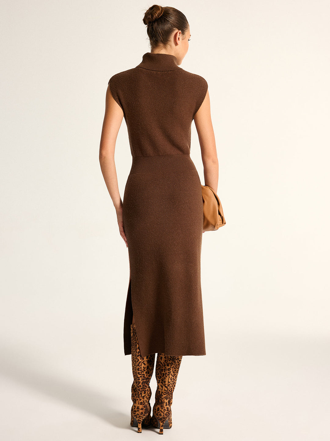 Wool Blend Turtleneck Side Slit Maxi Dress