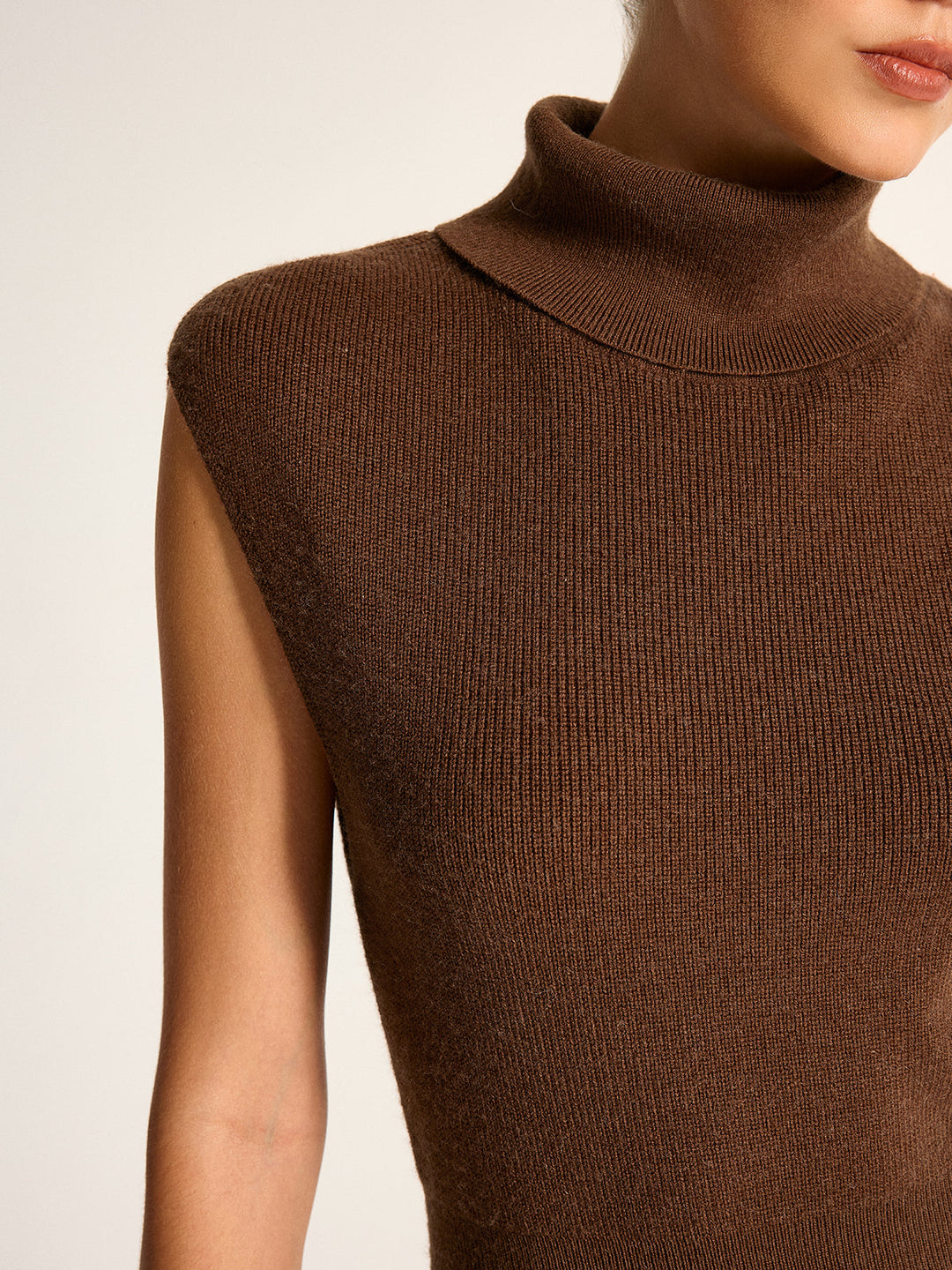 Wool Blend Turtleneck Side Slit Maxi Dress