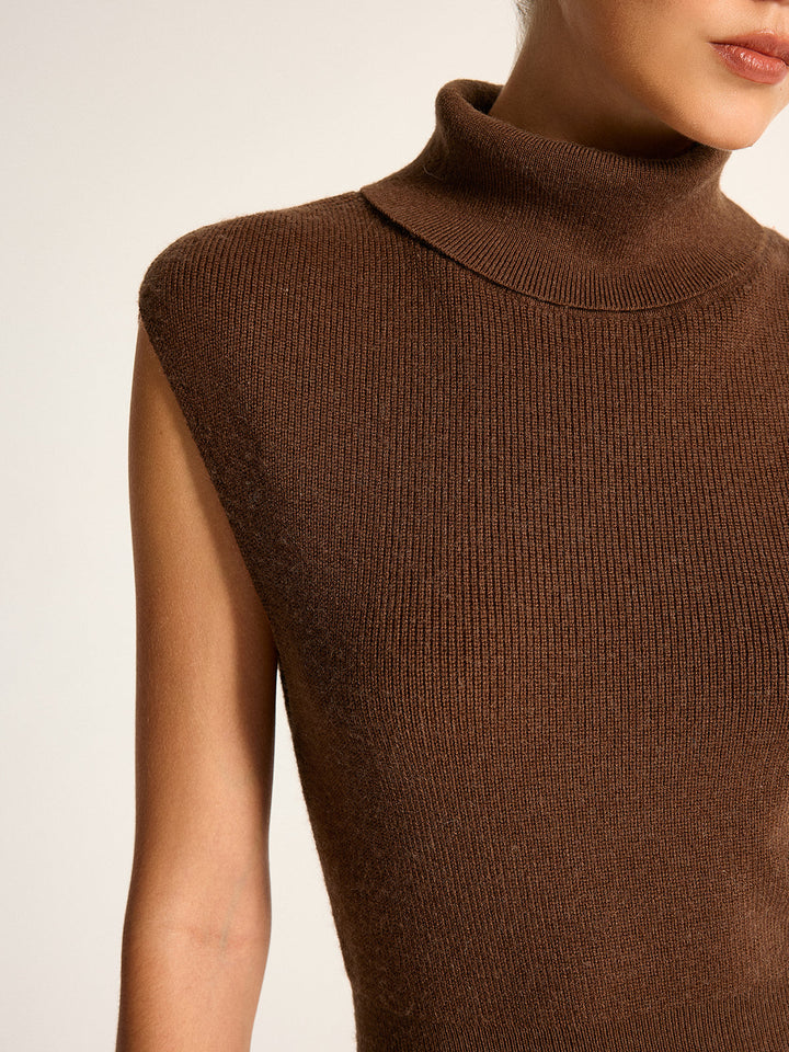 Wool Blend Turtleneck Side Slit Maxi Dress