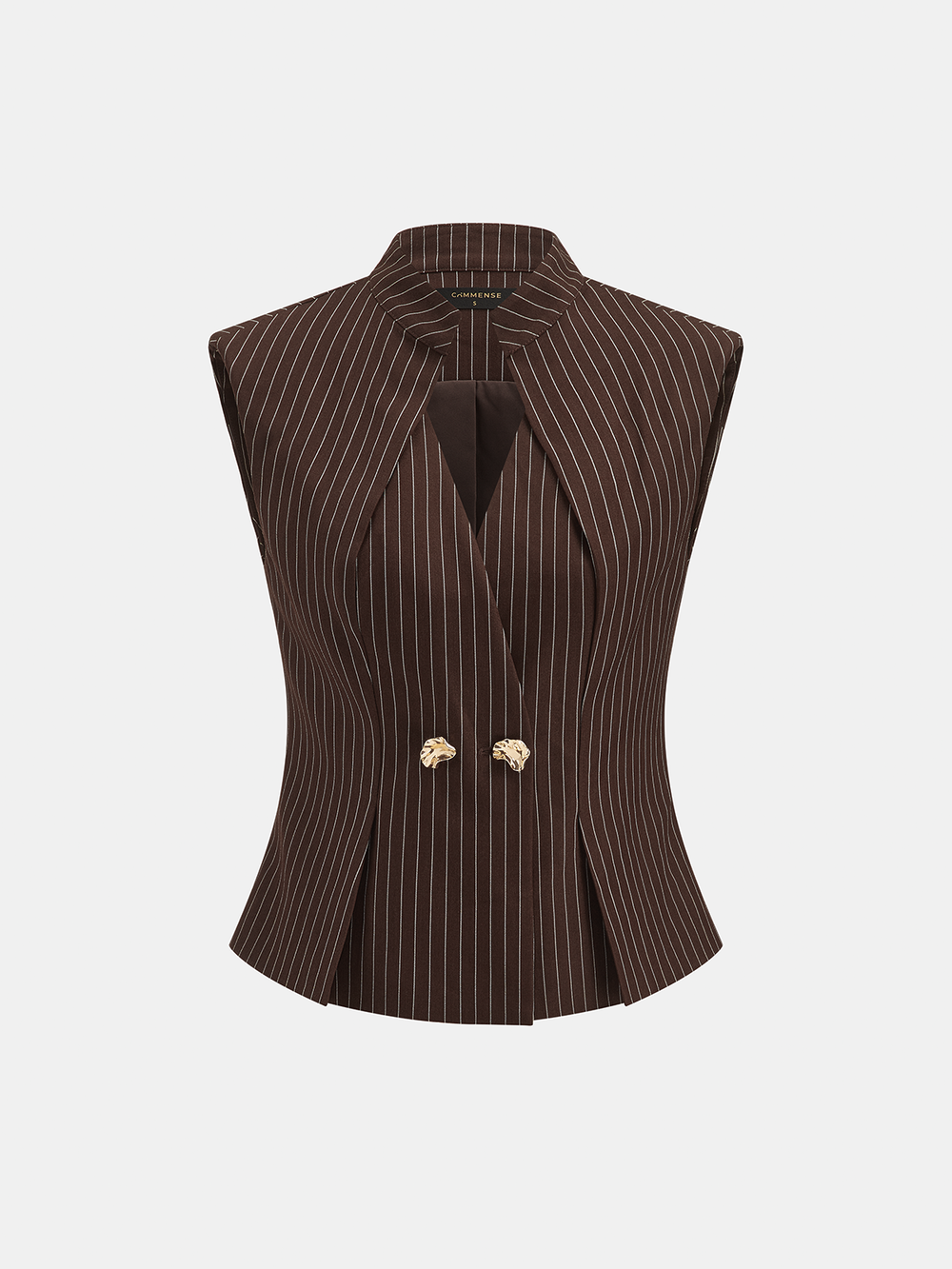 Metal Button Pinstripe Sleeveless Vest — women's vests, back view