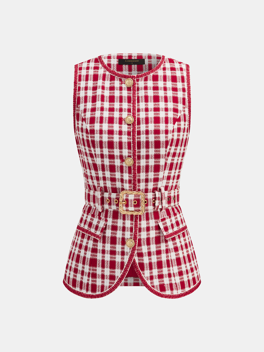 Check Belted Tweed Sleeveless Vest — women's vests, back view