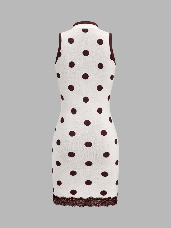 Frog Button Keyhole Polka Dot Knit Dress