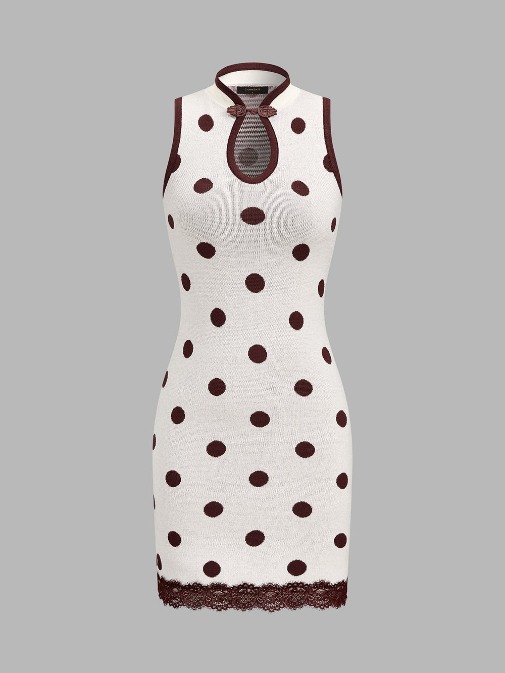 Frog Button Keyhole Polka Dot Knit Dress — women's sweater dresses, back view