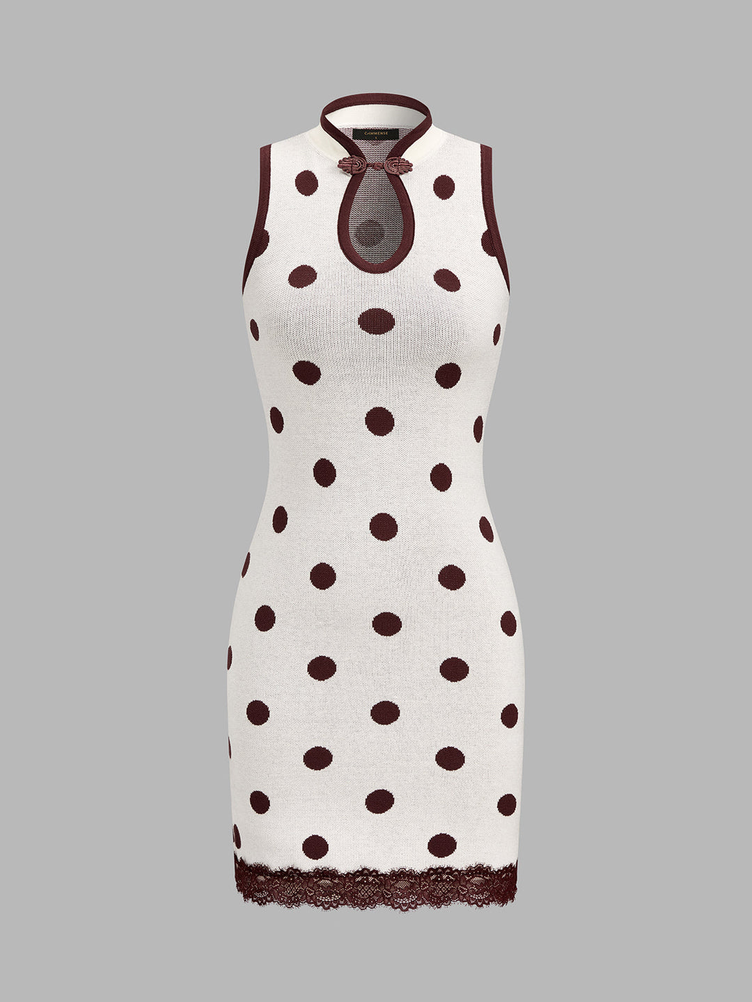 Frog Button Keyhole Polka Dot Knit Dress