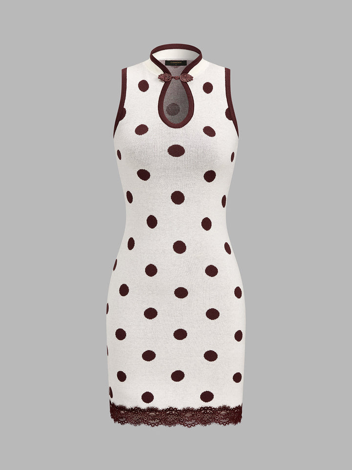 Frog Button Keyhole Polka Dot Knit Dress