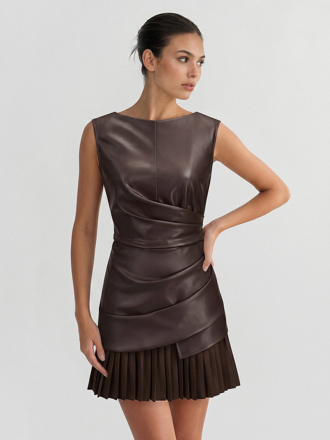 Faux Leather Pleated Mini Dress