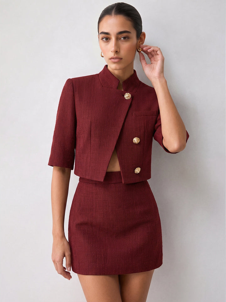 Stand Collar Metal Button Blazer