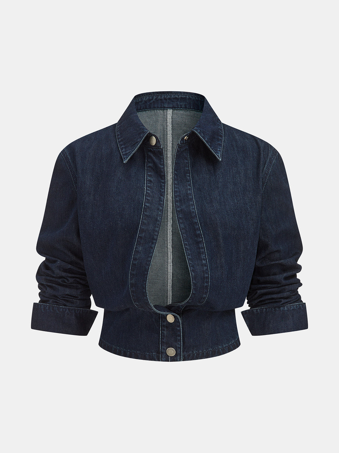 Denim Cropped Shirt & Wide Leg Jeans Set - women's two-piece trouser set, back view