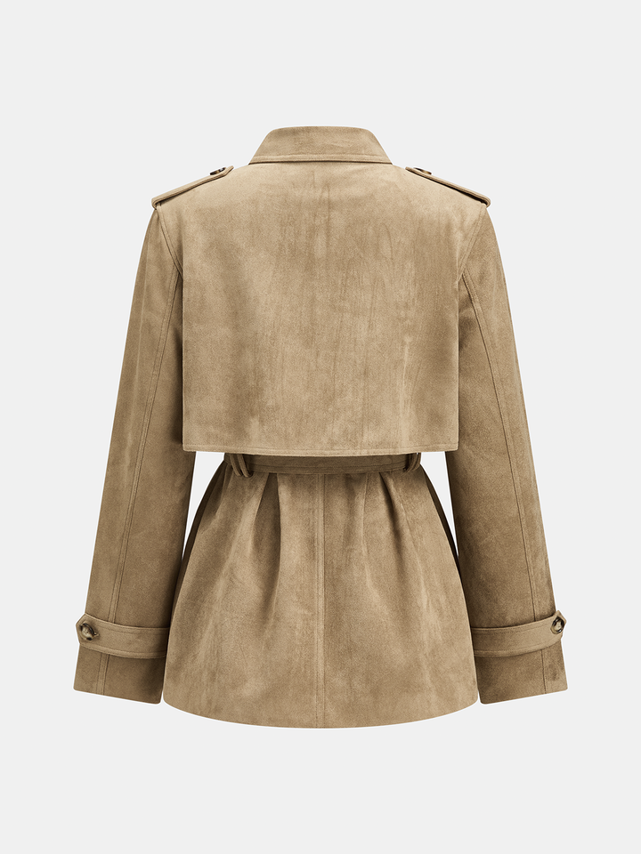 Belted Suede Effect Utility Trench Jacket