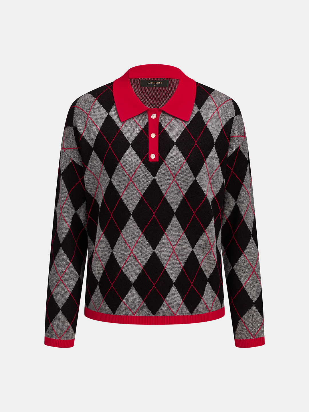 Contrast Polo Collar Argyle Wool Blend Sweater